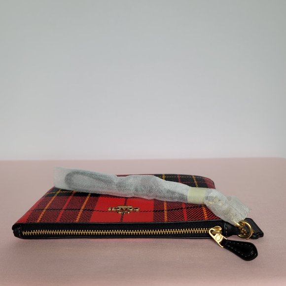 COACH Small Printed Plaid Coated Canvas Wristlet- Red Multi $75.⭐ - Picture 8 of 16